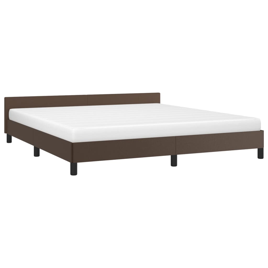 Estrutura de Cama Salu com Cabeceira em Couro Artificial Castanho - 180x200cm - Design Moderno