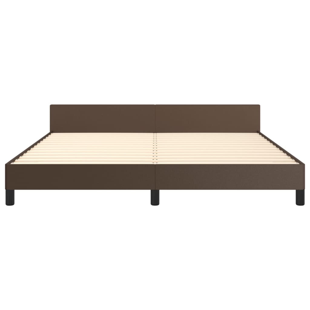 Estrutura de Cama Salu com Cabeceira em Couro Artificial Castanho - 180x200cm - Design Moderno