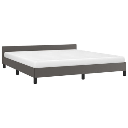 Estrutura de Cama Salu com Cabeceira em Couro Artificial Cinzento - 180x200cm - Design Moderno