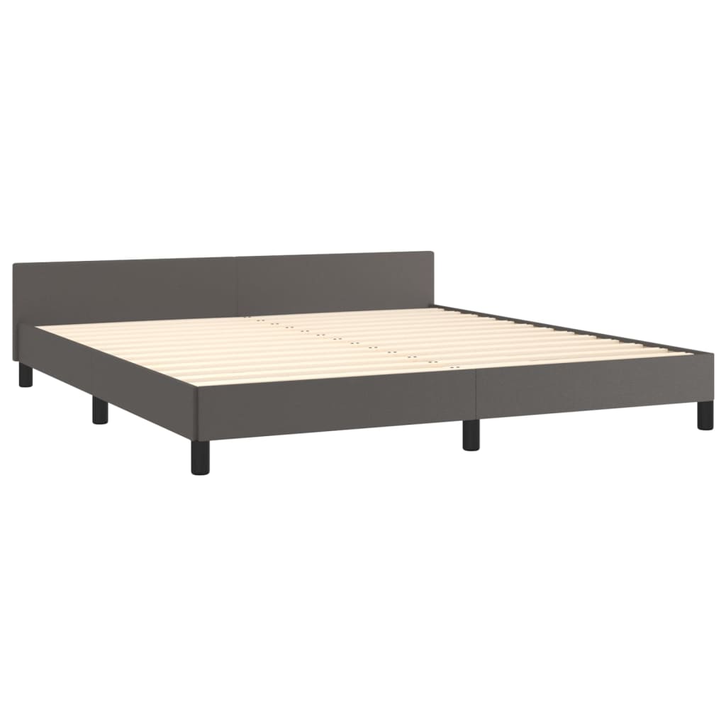 Estrutura de Cama Salu com Cabeceira em Couro Artificial Cinzento - 180x200cm - Design Moderno