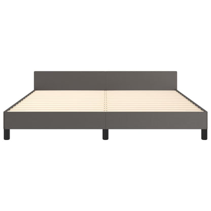 Estrutura de Cama Salu com Cabeceira em Couro Artificial Cinzento - 180x200cm - Design Moderno