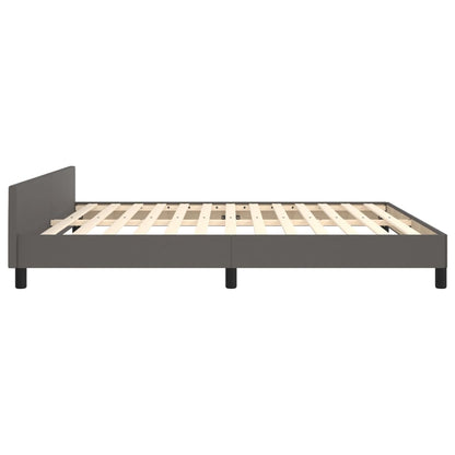 Estrutura de Cama Salu com Cabeceira em Couro Artificial Cinzento - 180x200cm - Design Moderno