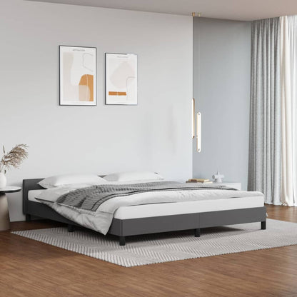 Estrutura de Cama Salu com Cabeceira em Couro Artificial Cinzento - 180x200cm - Design Moderno