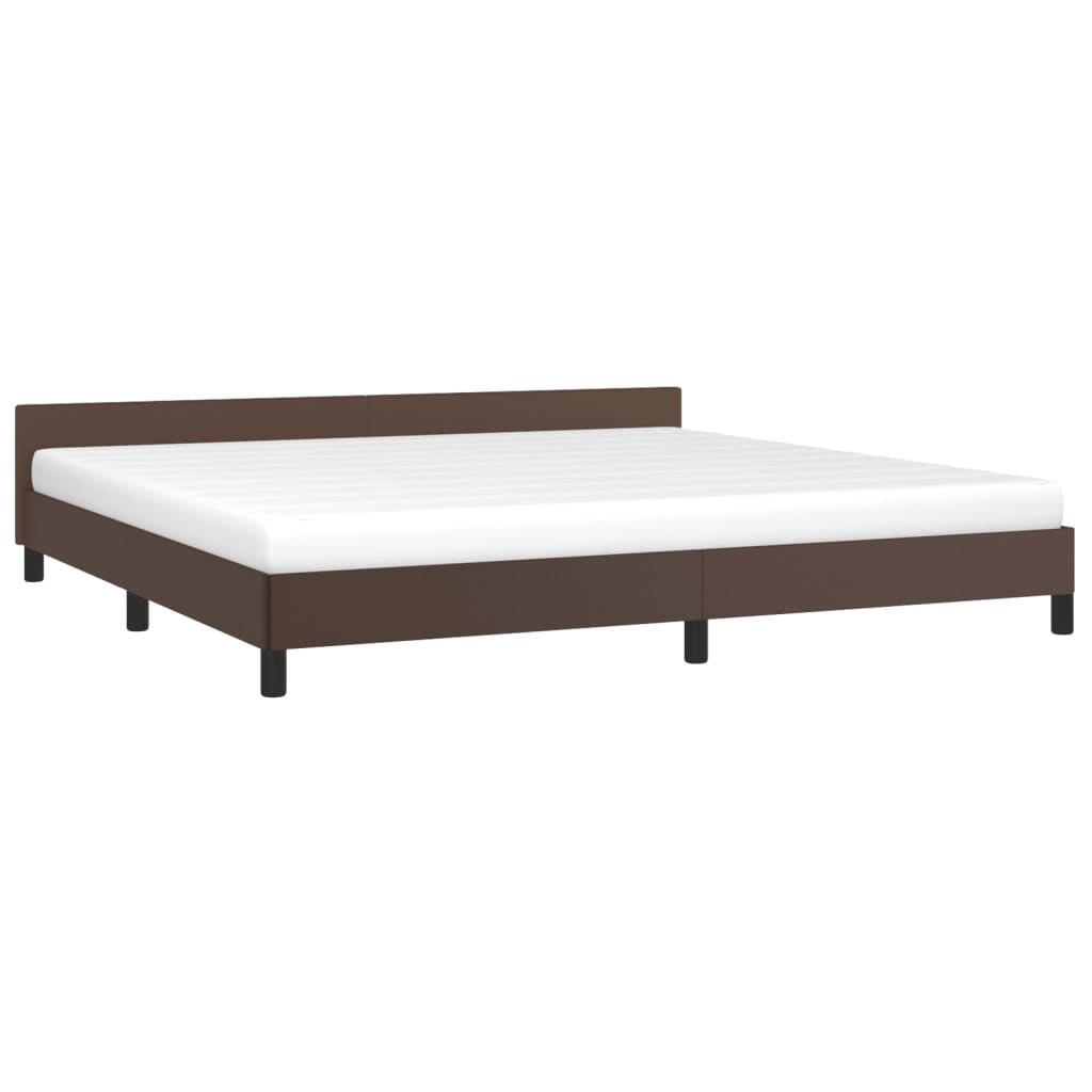 Estrutura de Cama Salu com Cabeceira em Couro Artificial Castanho - 200x200cm - Design Moderno