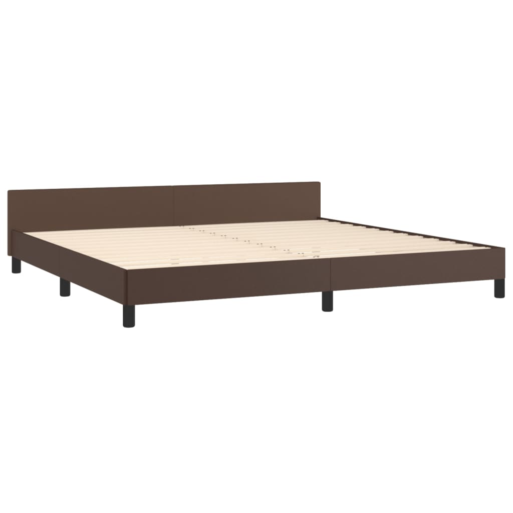 Estrutura de Cama Salu com Cabeceira em Couro Artificial Castanho - 200x200cm - Design Moderno