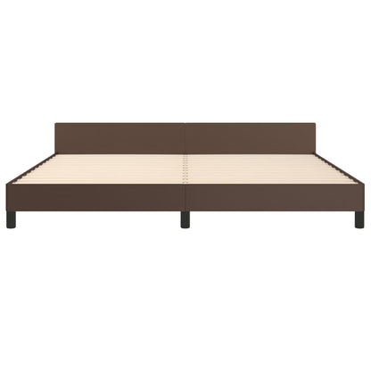 Estrutura de Cama Salu com Cabeceira em Couro Artificial Castanho - 200x200cm - Design Moderno