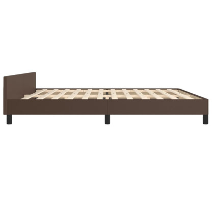 Estrutura de Cama Salu com Cabeceira em Couro Artificial Castanho - 200x200cm - Design Moderno