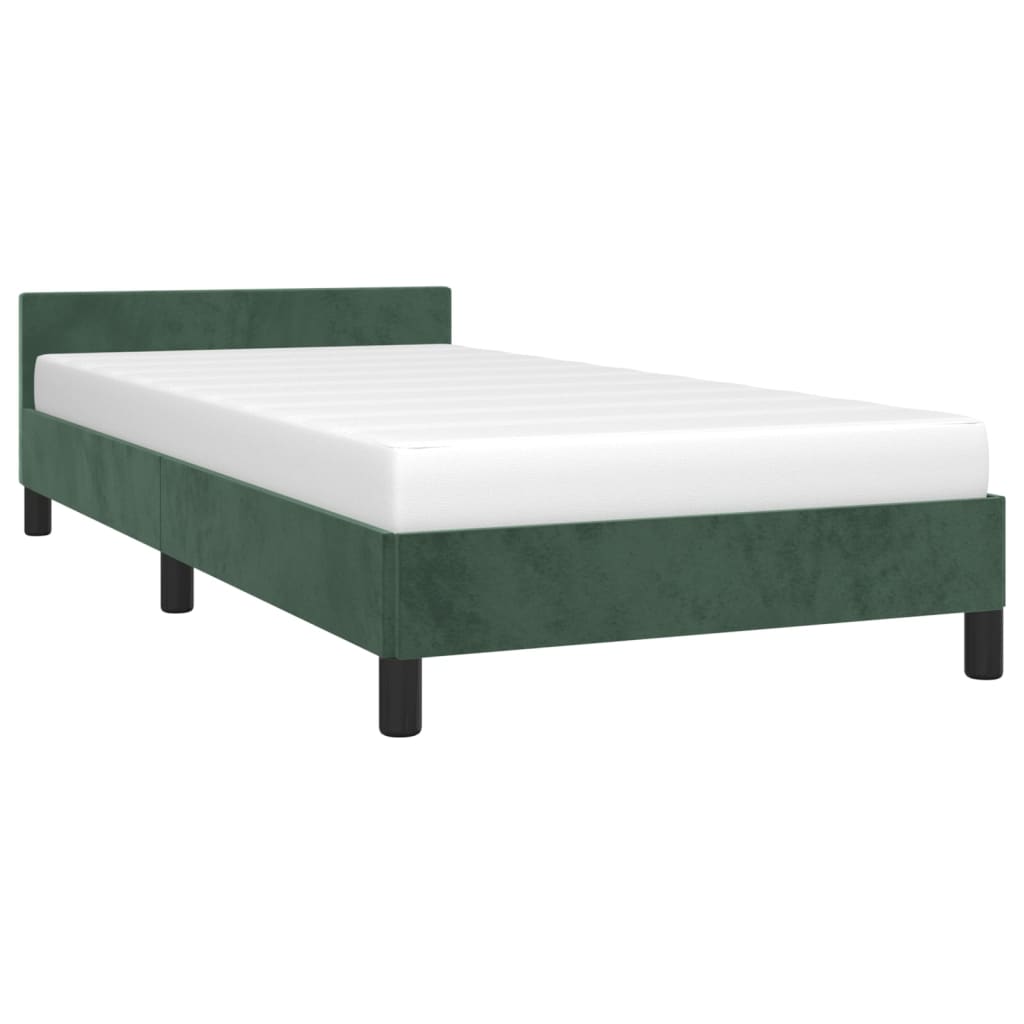 Estrutura de cama c/ cabeceira 90x200 cm veludo verde-escuro