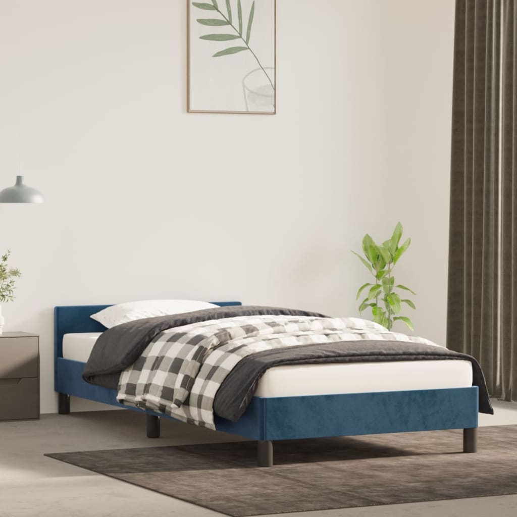 Estrutura de cama c/ cabeceira 90x200 cm veludo azul-escuro