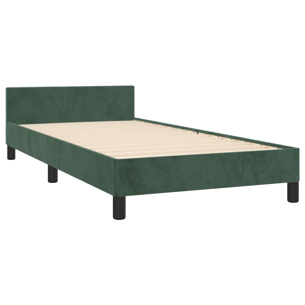 Estrutura de cama c/ cabeceira 100x200 cm veludo verde-escuro