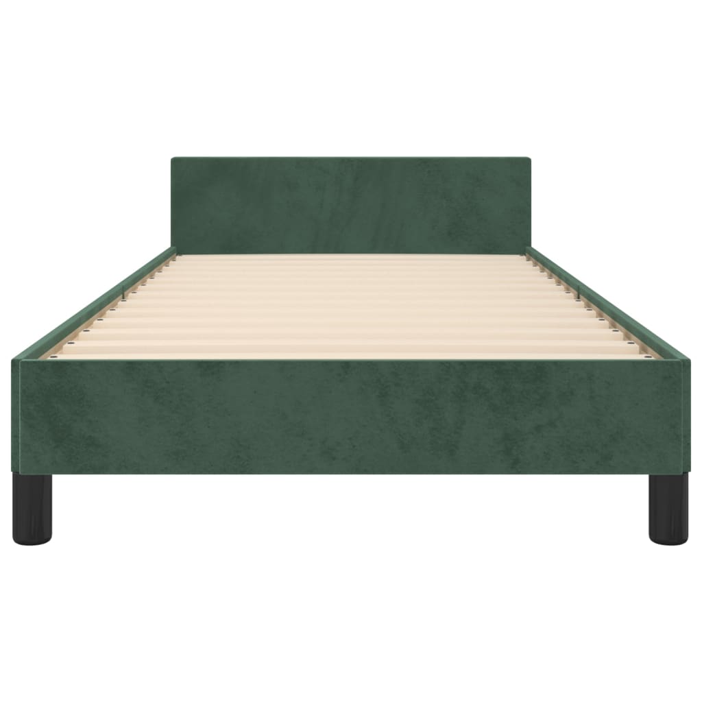 Estrutura de cama c/ cabeceira 100x200 cm veludo verde-escuro