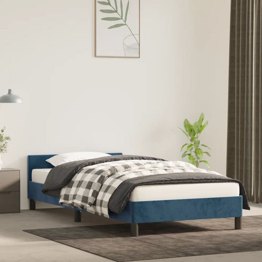 Estrutura de cama c/ cabeceira 100x200 cm veludo azul-escuro