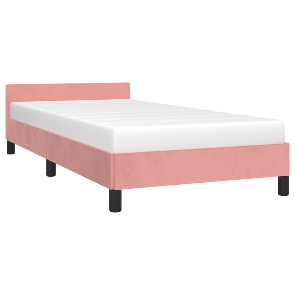 Estrutura de cama c/ cabeceira 100x200 cm veludo rosa