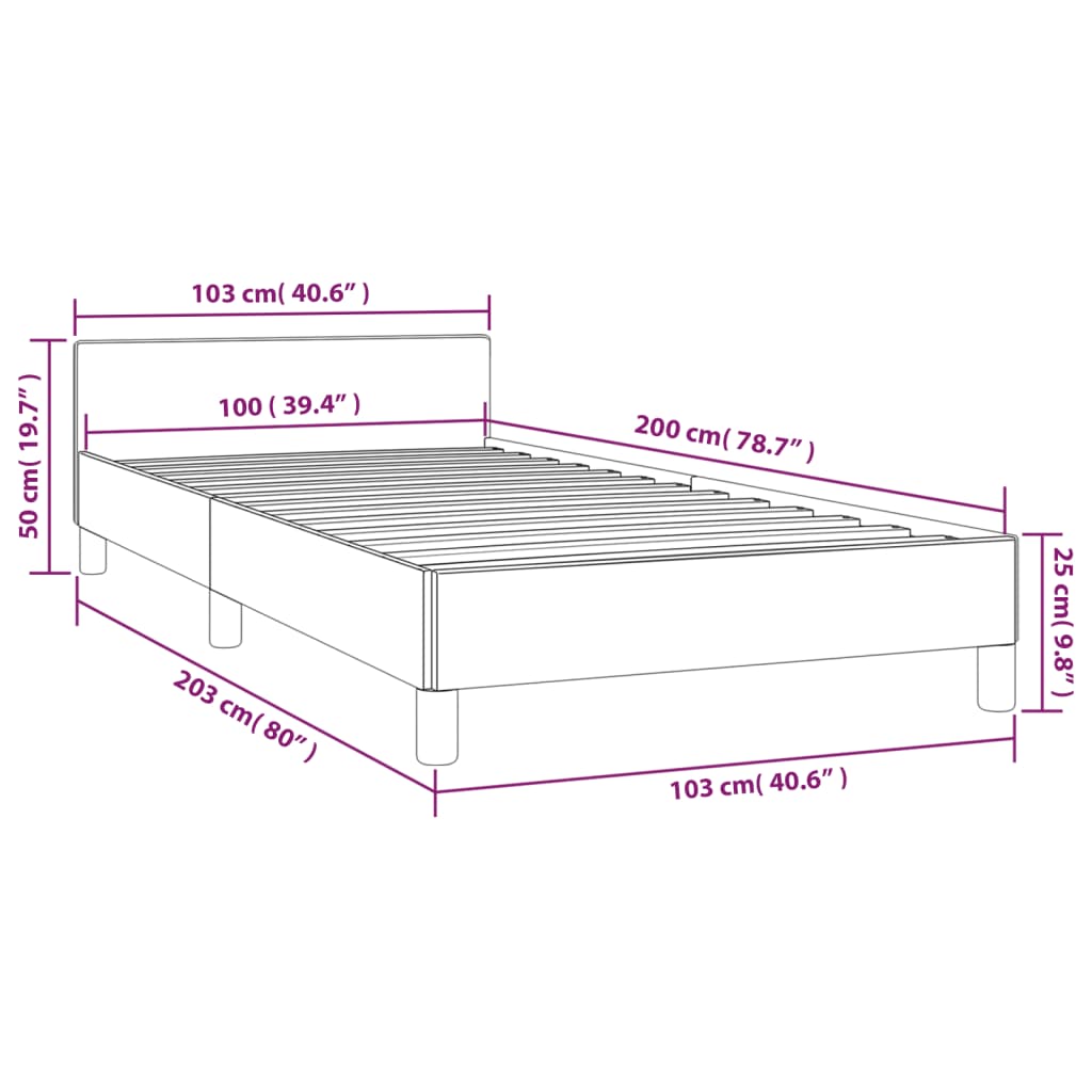 Estrutura de cama c/ cabeceira 100x200 cm veludo rosa