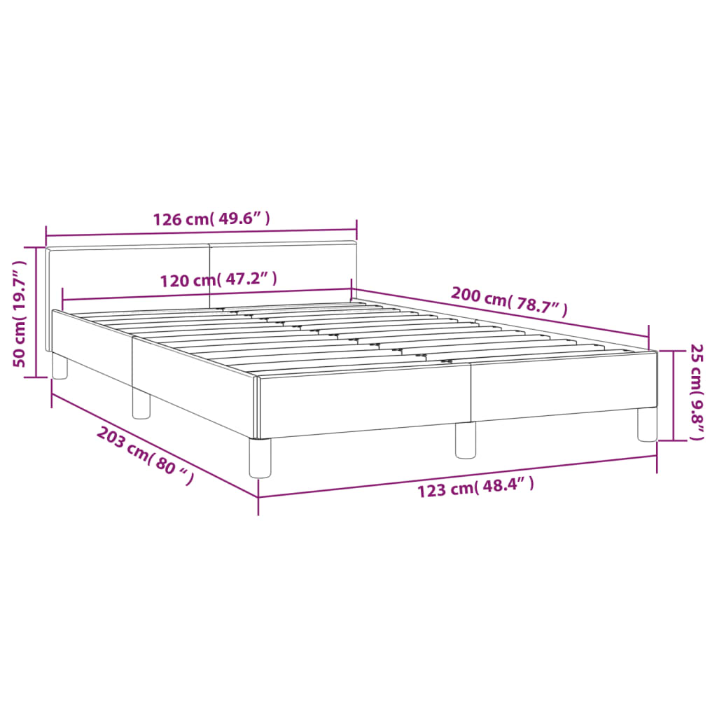 Estrutura de cama c/ cabeceira 120x200cm veludo cinzento-escuro