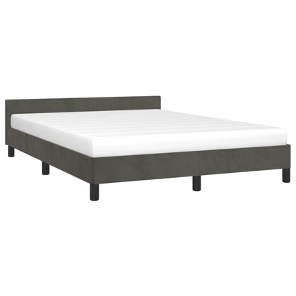 Estrutura de cama c/ cabeceira 140x190cm veludo cinzento-escuro