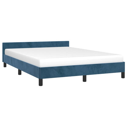 Estrutura de cama c/ cabeceira 140x190 cm veludo azul-escuro