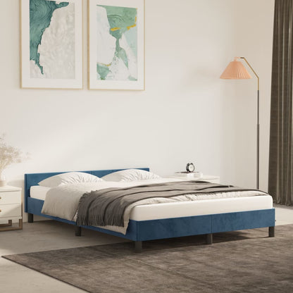 Estrutura de cama c/ cabeceira 140x190 cm veludo azul-escuro