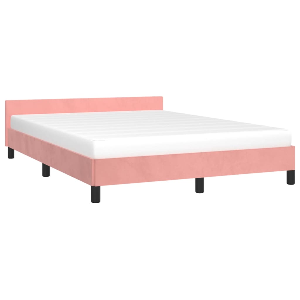 Estrutura de cama c/ cabeceira 140x190 cm veludo rosa