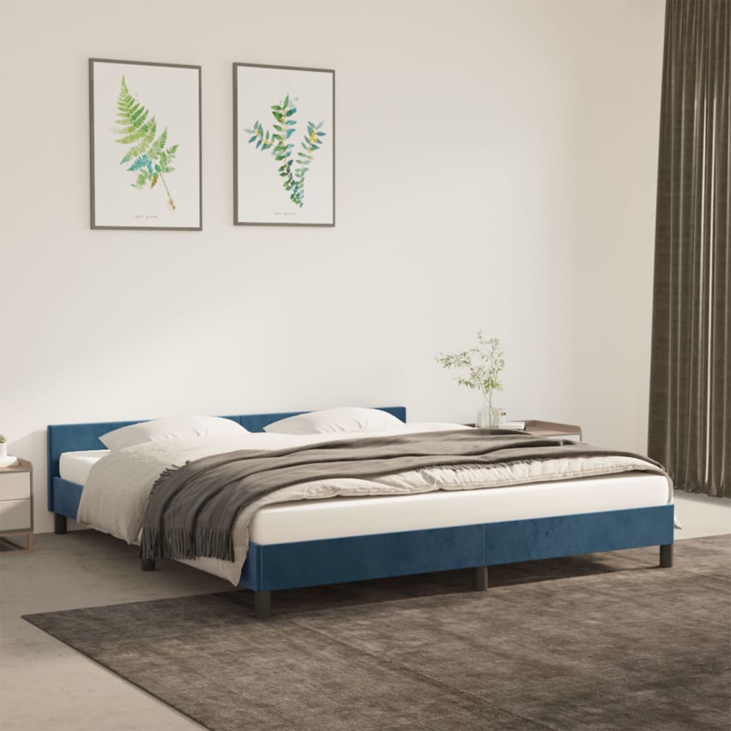 Estrutura de cama c/ cabeceira 160x200 cm veludo azul-escuro