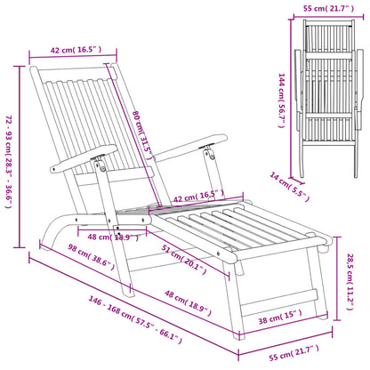 Espreguiçadeiras exterior c/ apoio pés/mesa 2 pcs acácia maciça