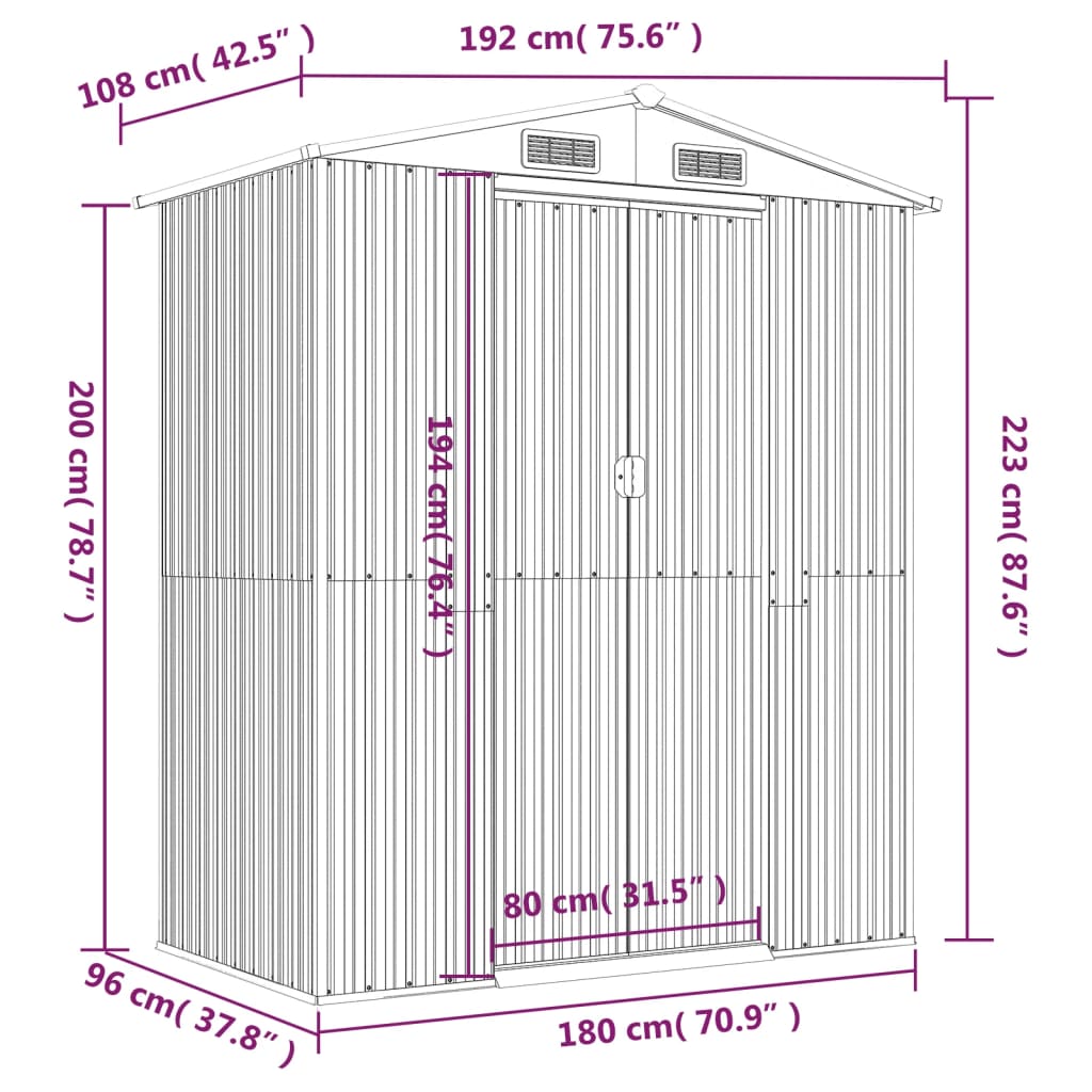 Abrigo de jardim 192x108x223 cm aço galvanizado verde