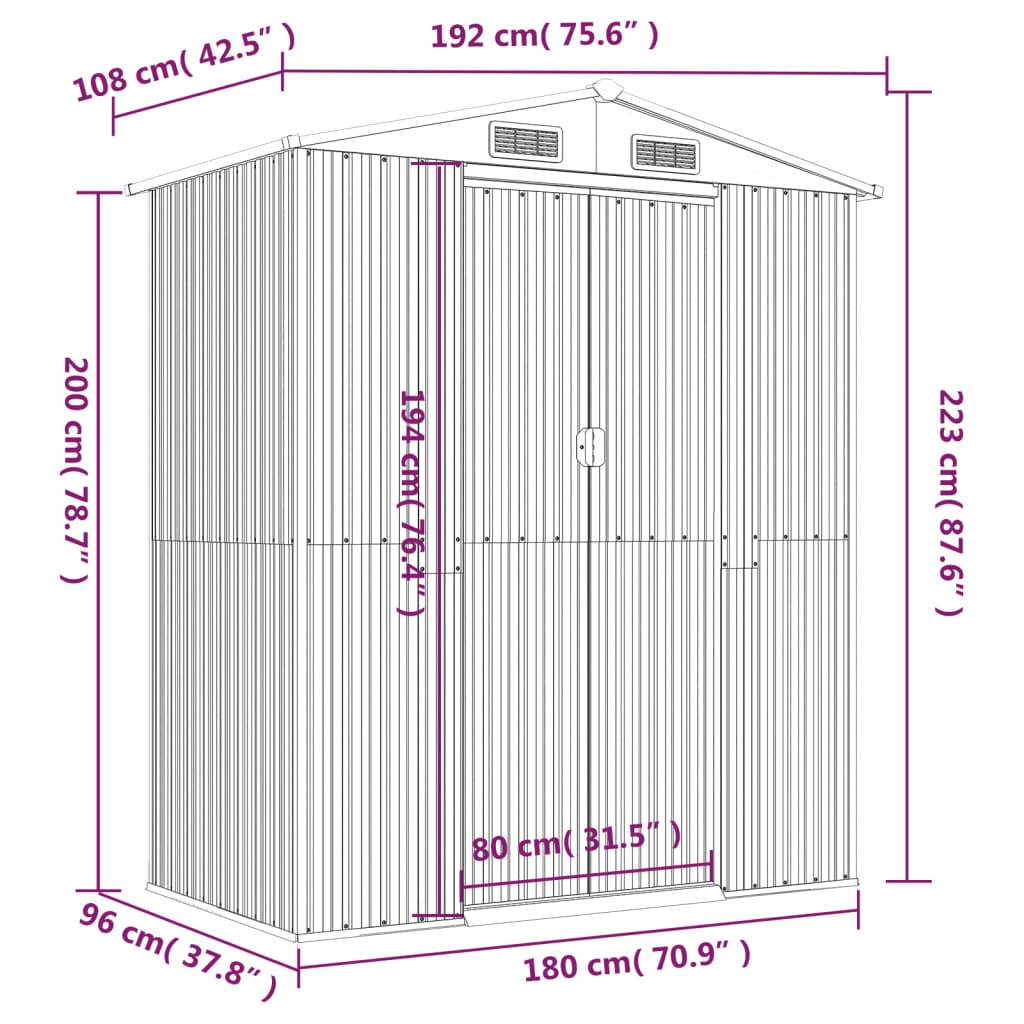 Abrigo de jardim 192x108x223 cm aço galvanizado Marrom