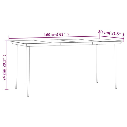 Mesa de jantar para jardim 160x80x74 cm aço/vidro temperado