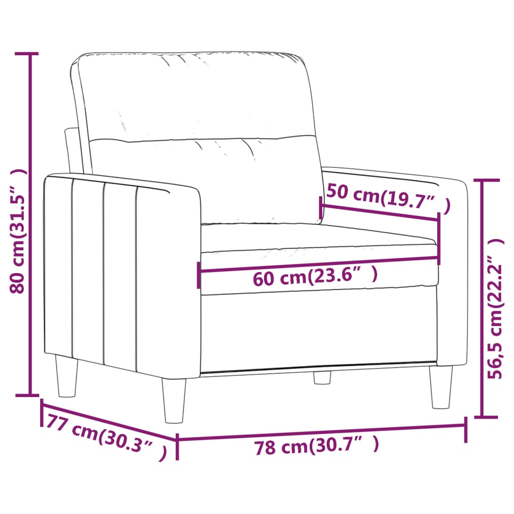 Poltrona tecido 60 cm cinzento-claro