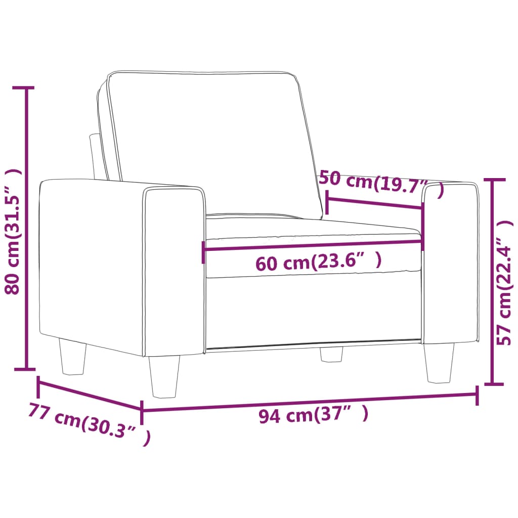 Poltrona tecido de microfibra 60 cm cinzento-claro