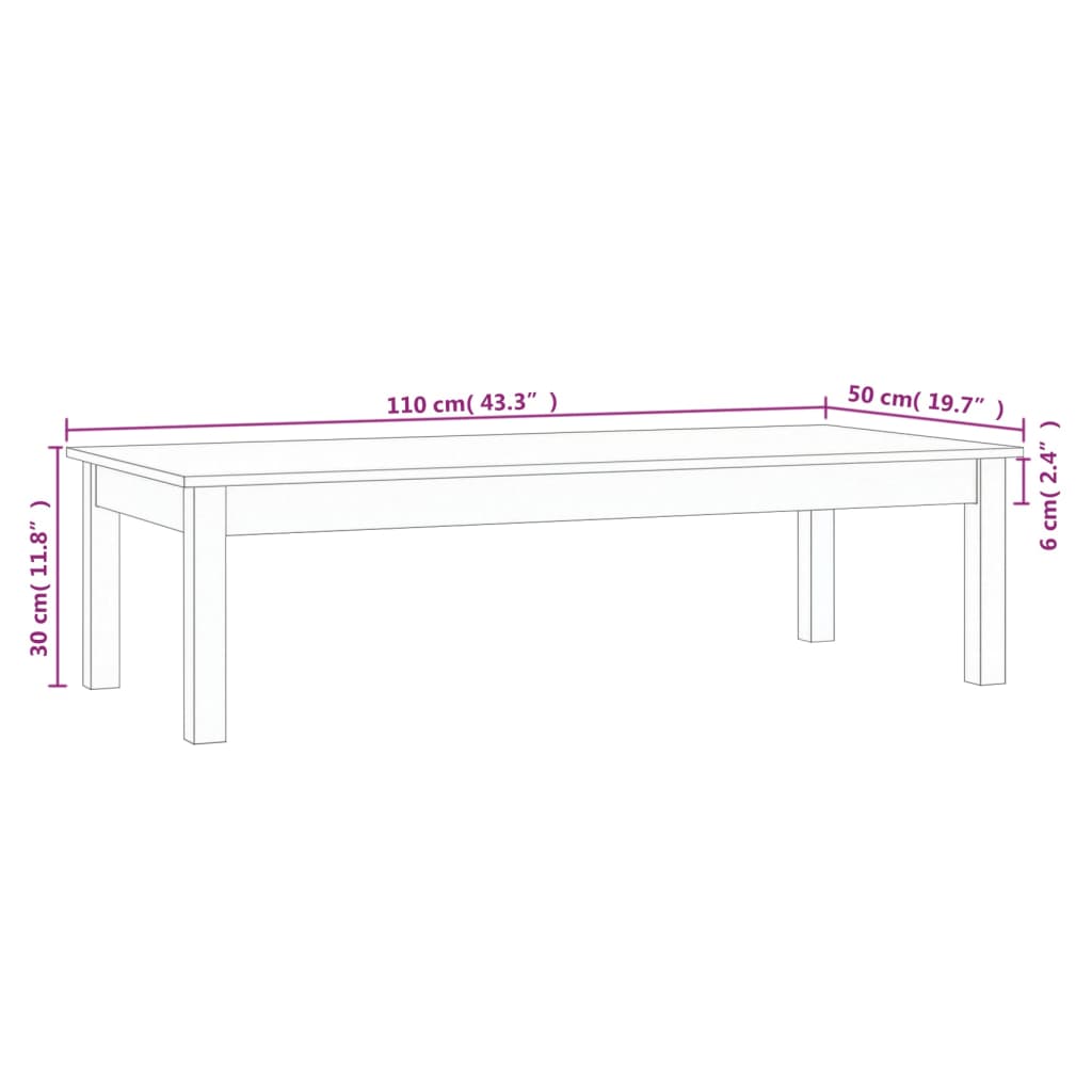 Mesa de centro 110x50x30 cm madeira de pinho maciça cinzento