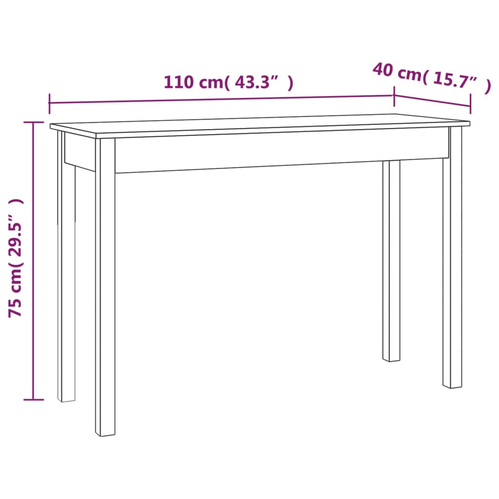 Consola de Entrada Quinn - 110 x 40 x 75 cm - Cor Branco - Madeira de Pinho Maciça - Design Rústico