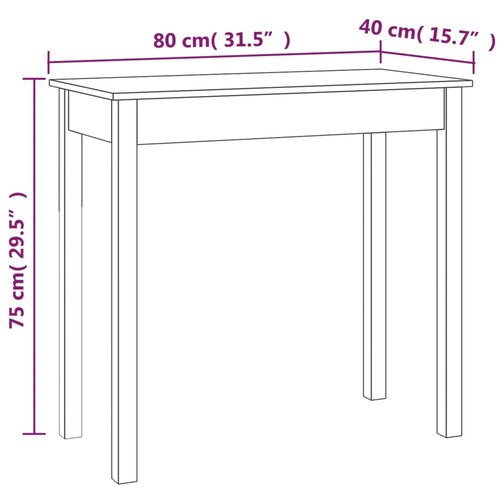 Mesa consola 80x40x75 cm madeira de pinho maciça branco