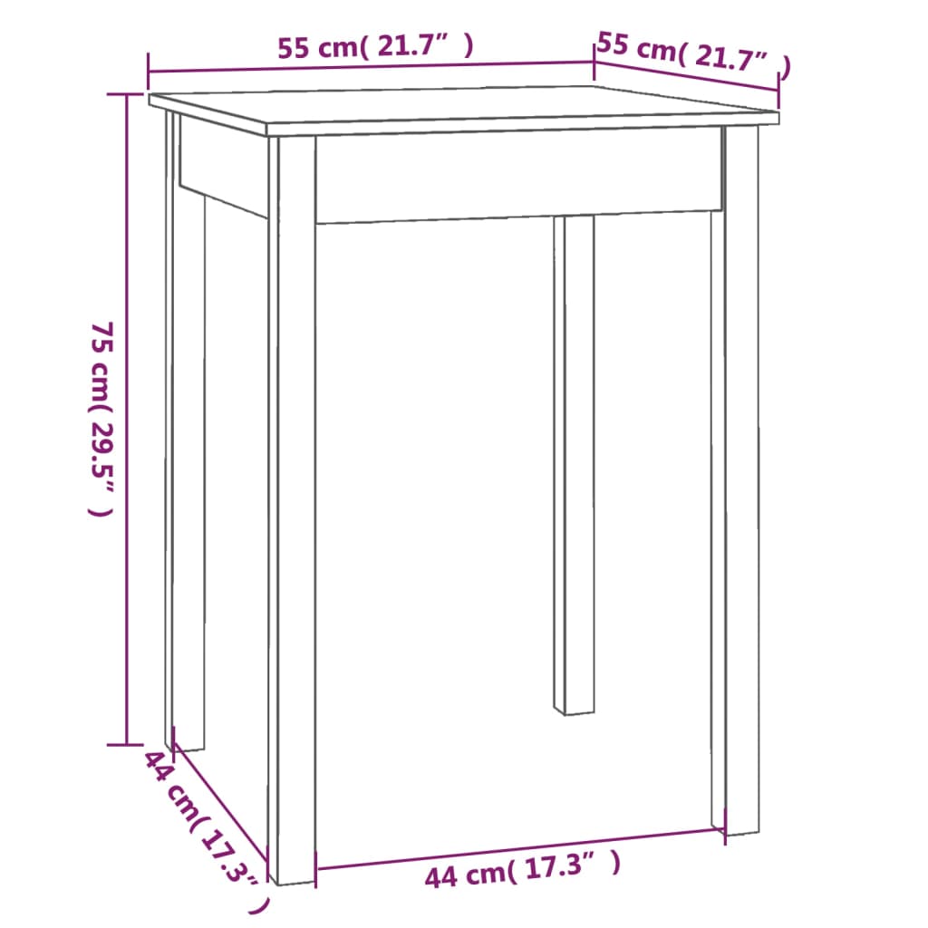 Mesa de jantar 55x55x75 cm madeira de pinho maciça