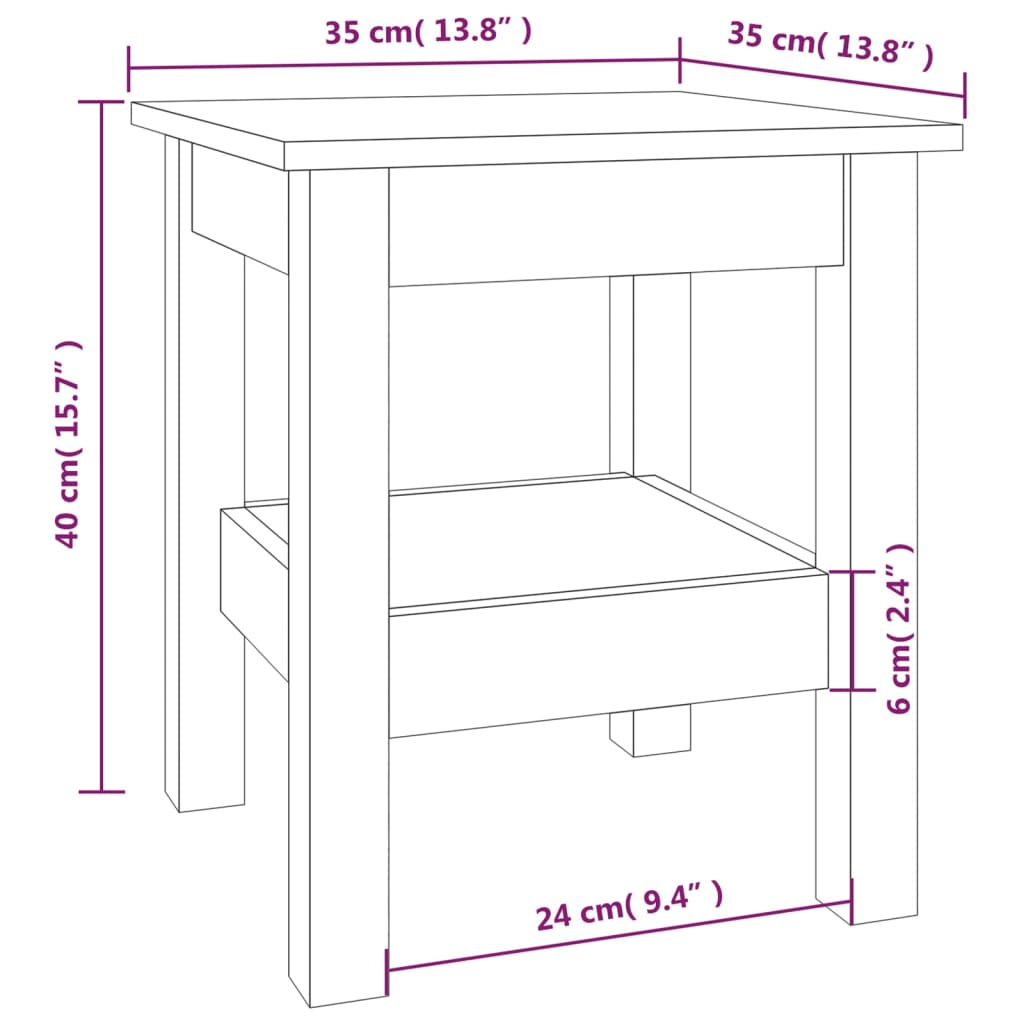 Mesa de centro 35x35x40 cm madeira de pinho maciça