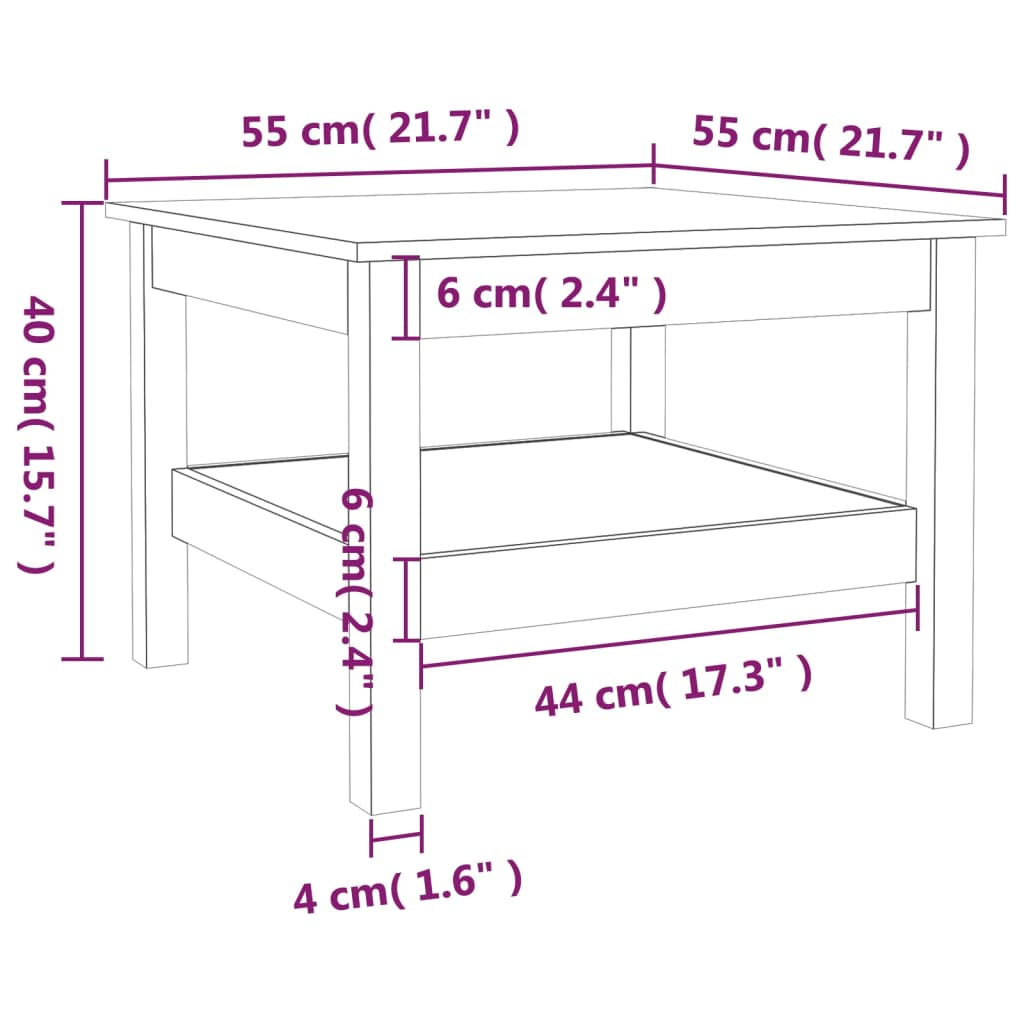 Mesa de centro 55x55x40 cm pinho maciço preto