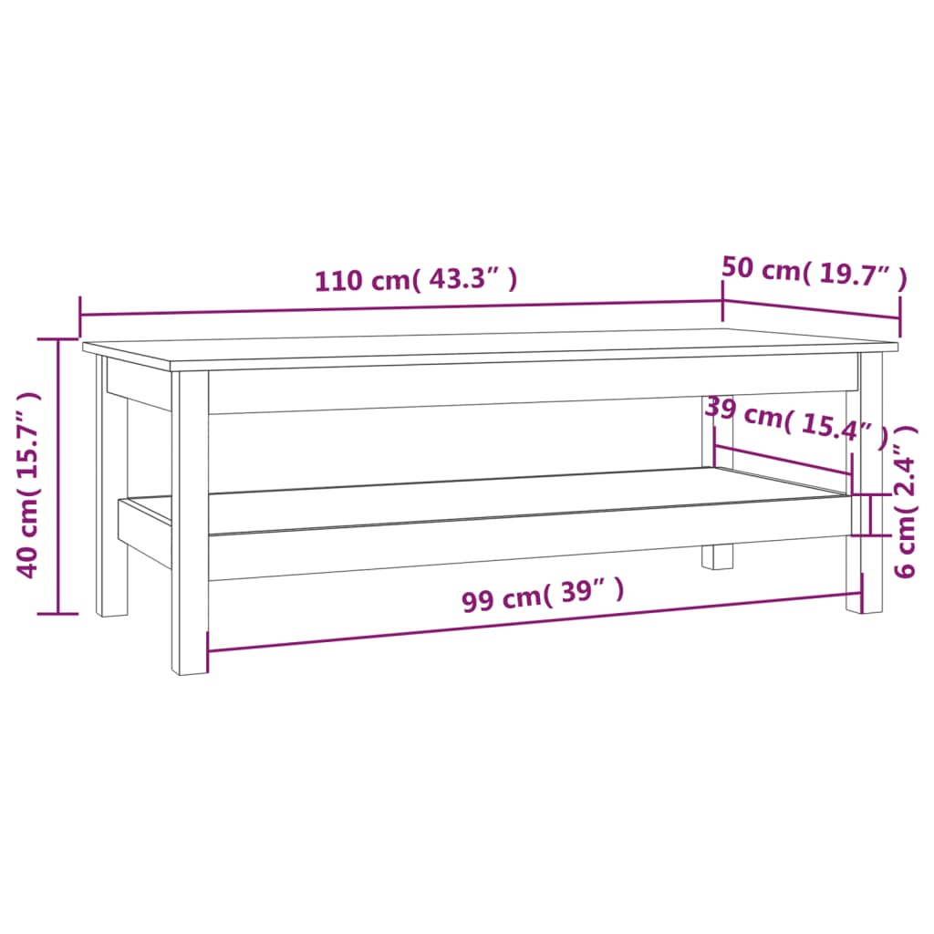 Mesa de centro 110x50x40 cm pinho maciço branco