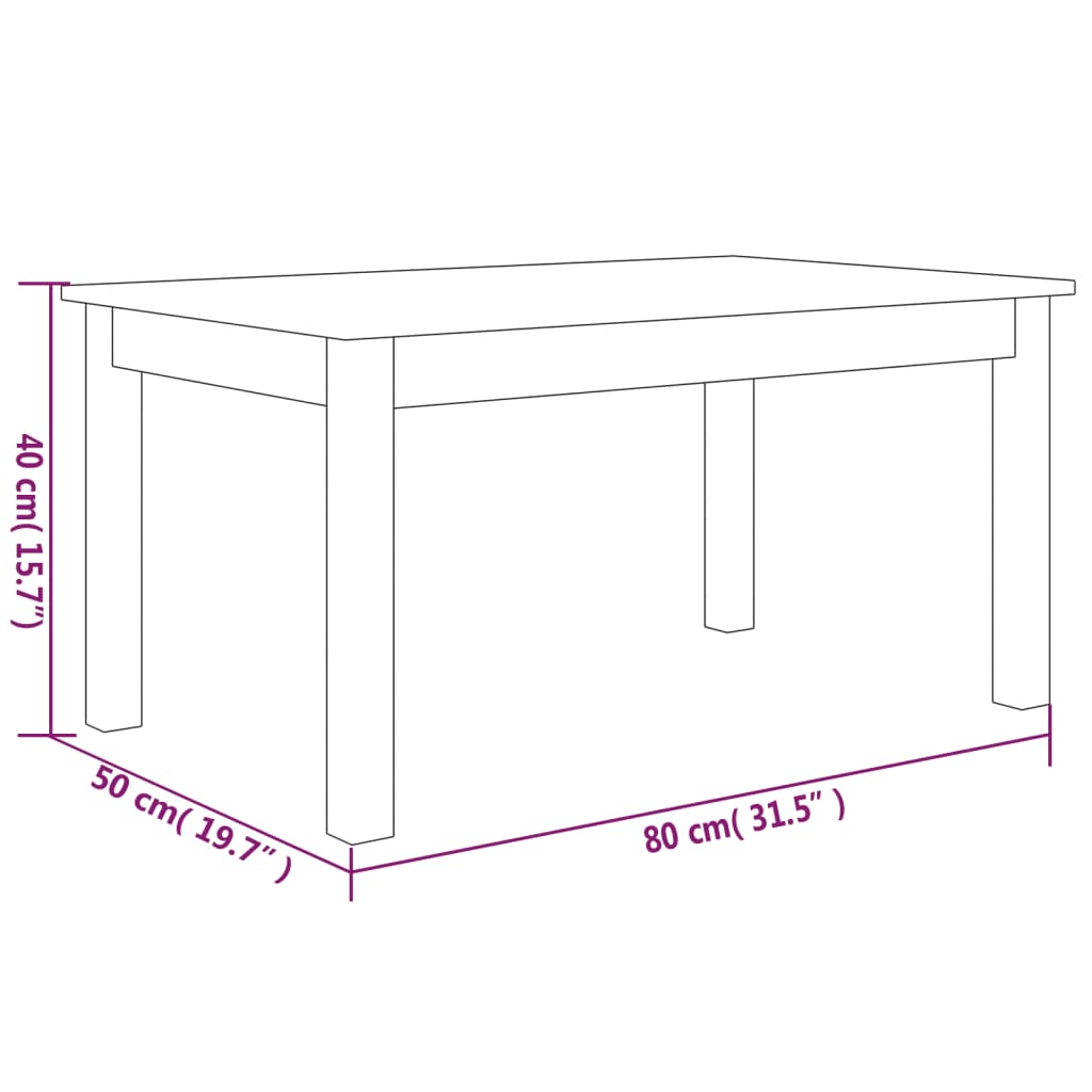 Mesa de centro 80x50x40 cm madeira de pinho maciça branco