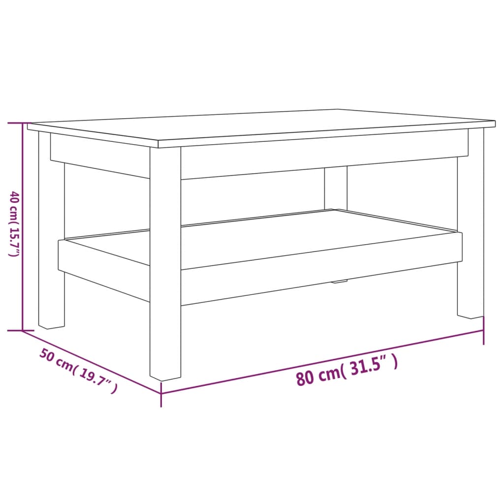 Mesa de centro 80x50x40 cm madeira de pinho maciça