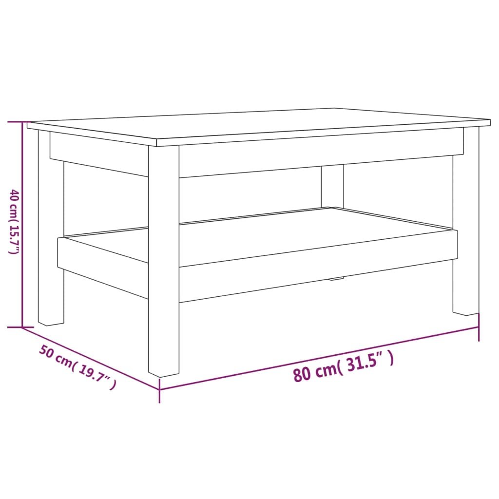 Mesa de centro 80x50x40 cm madeira de pinho maciça branco