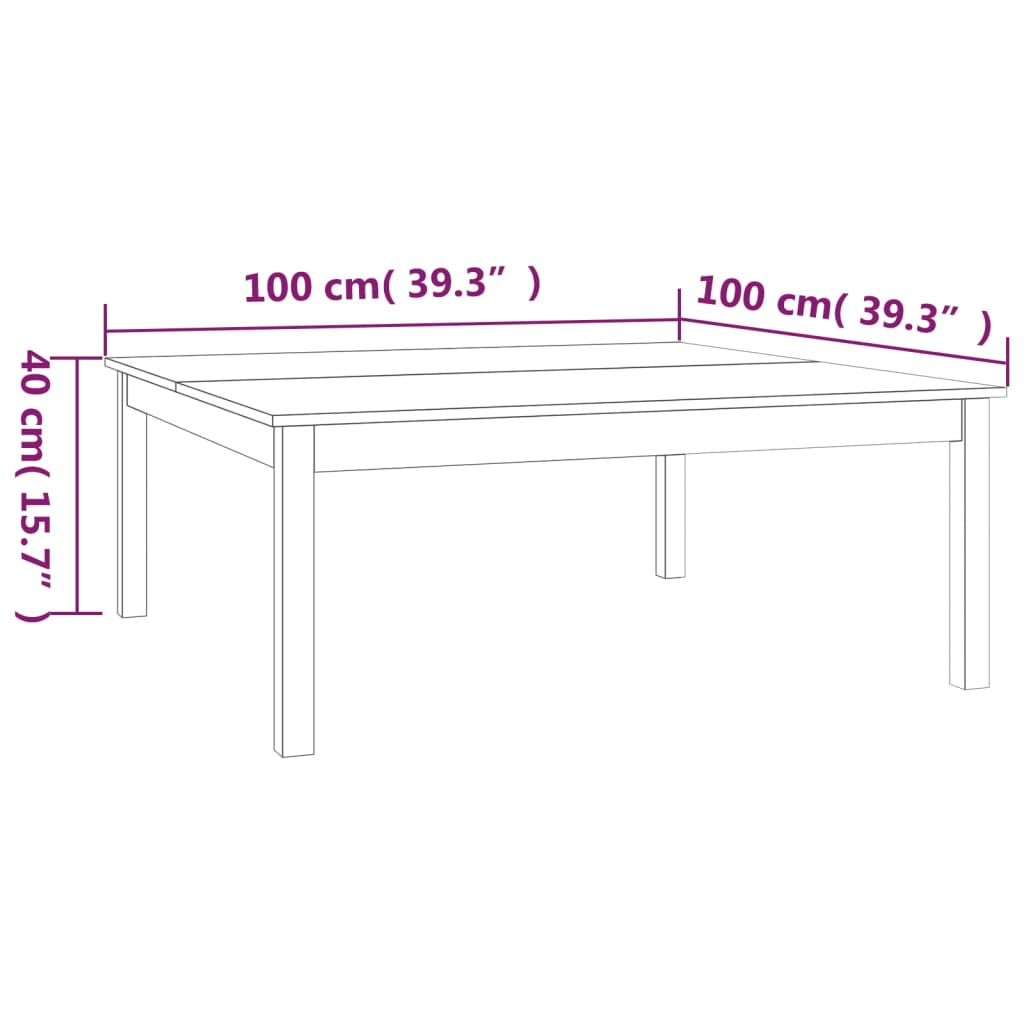 Mesa de centro 100x100x40 cm madeira de pinho maciça cinza