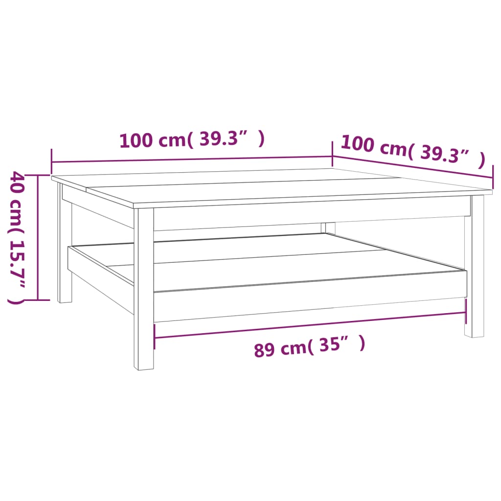 Mesa de centro 100x100x40 cm pinho maciço