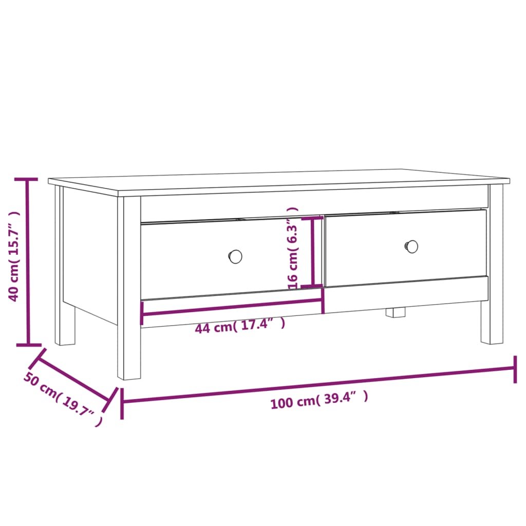 Mesa de centro 100x50x40 cm madeira de pinho maciça branco