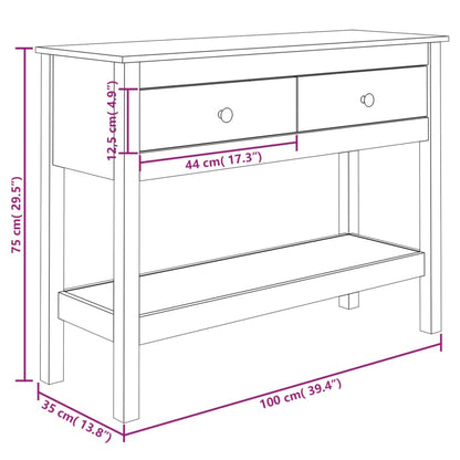 Mesa consola 100x35x75 cm pinho maciço branco