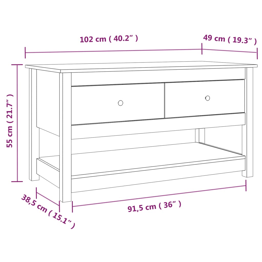 Mesa de centro 102x49x55 cm pinho maciço branco