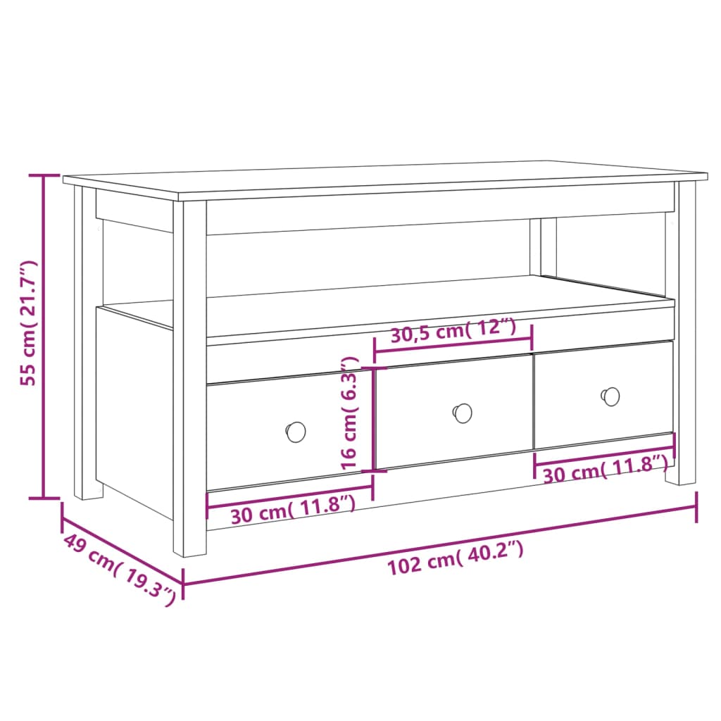 Mesa de centro 102x49x55 cm pinho maciço