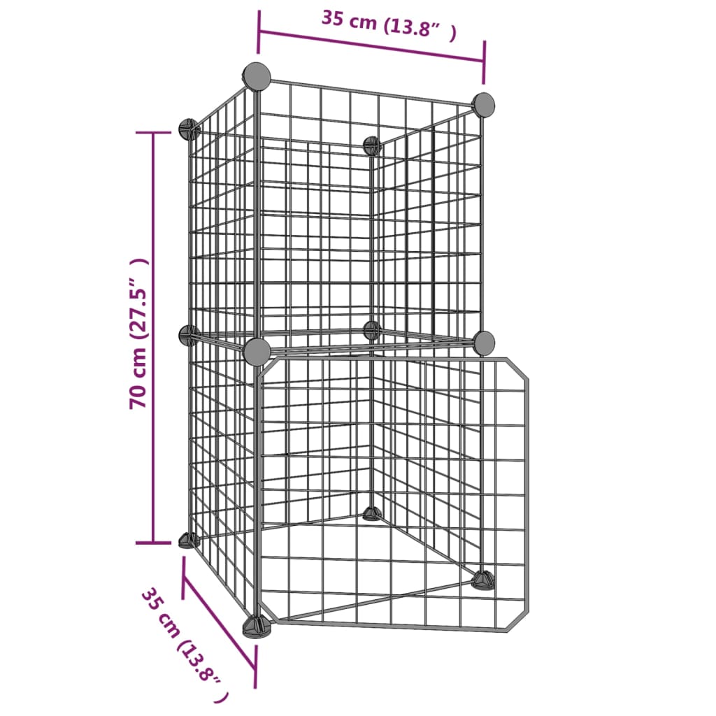 Gaiola p/ animais de 8 painéis c/ porta 35x35 cm aço preto