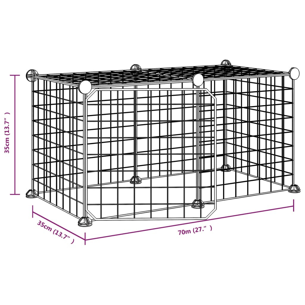 Gaiola p/ animais de 8 painéis c/ porta 35x35 cm aço preto