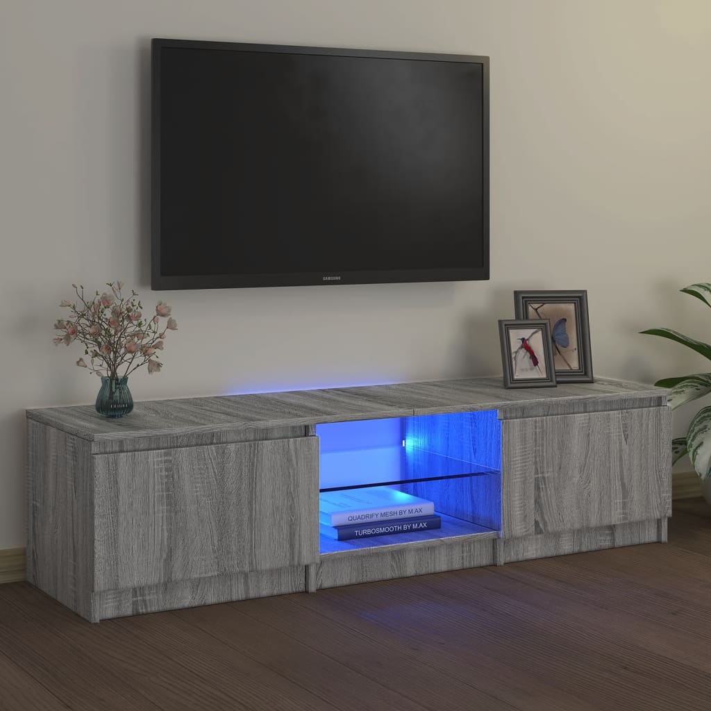 Móvel de TV com luzes LED 140x40x35,5 cm cinzento sonoma