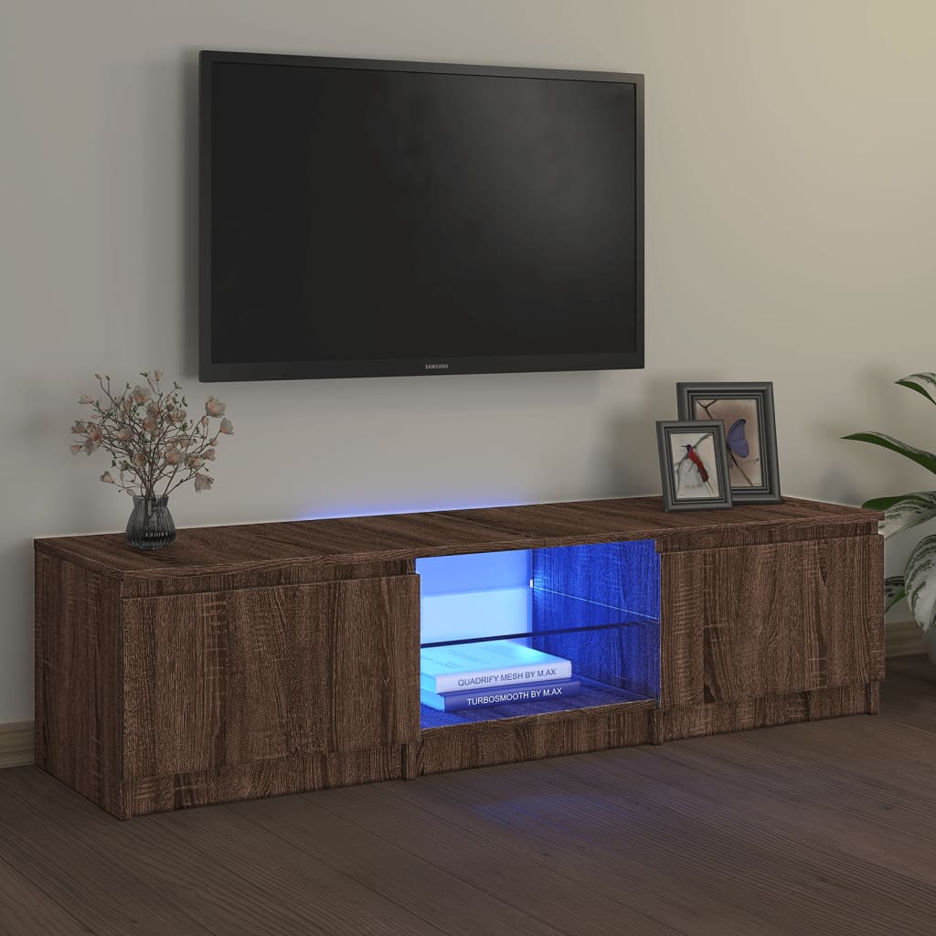 Móvel de TV Vinici com Luzes LED de 140cm - Nogueira - Design Moderno